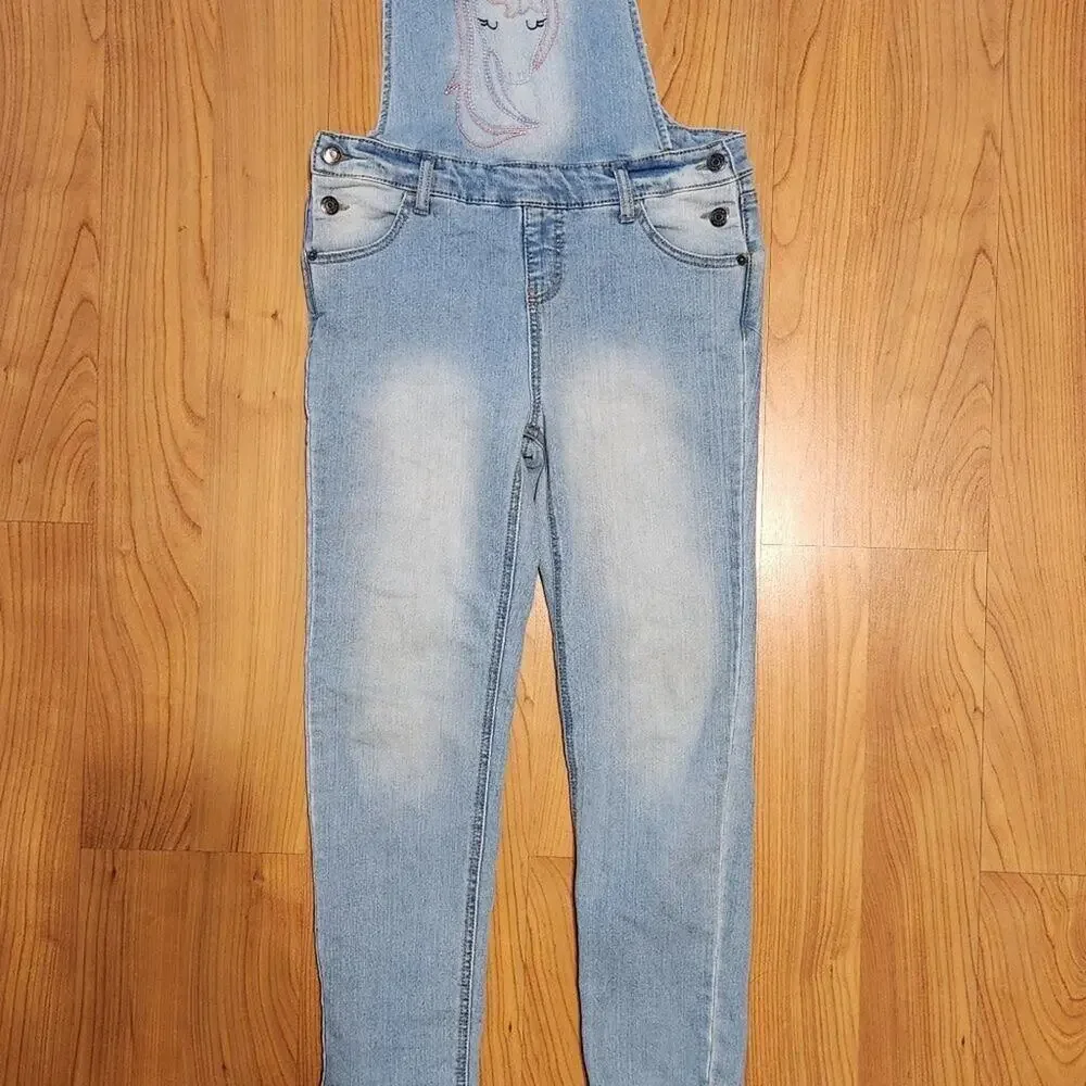 Cat & Jack Bib Overalls Embroidered Unicorn Super Stretch Youth L 10/12